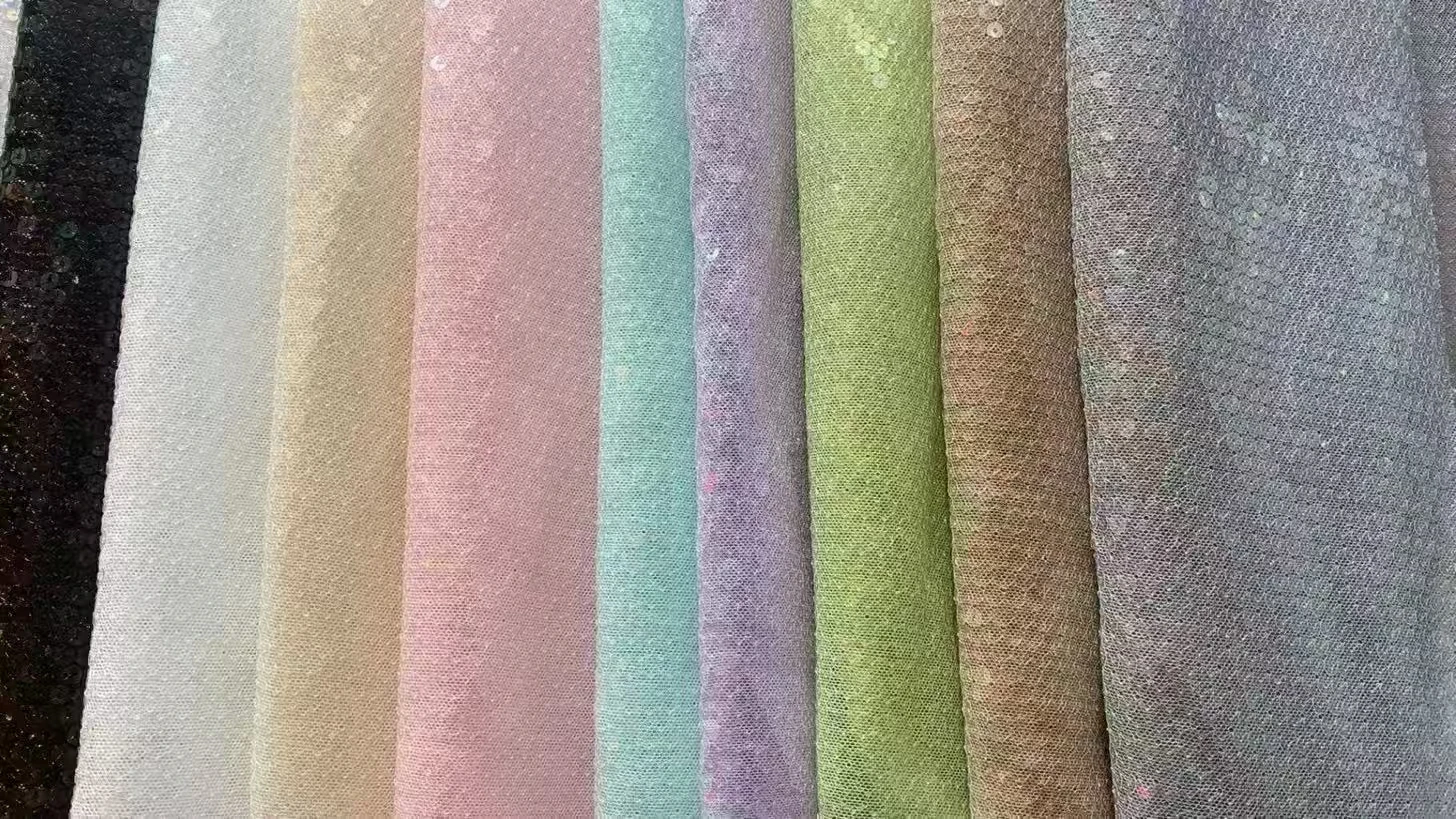 YX265-1 High-Shine Flexible 10 Colors Available 5mm Crystal Embroidery Stretch Mesh Fabric for Women Fashion Dress - 图片 6