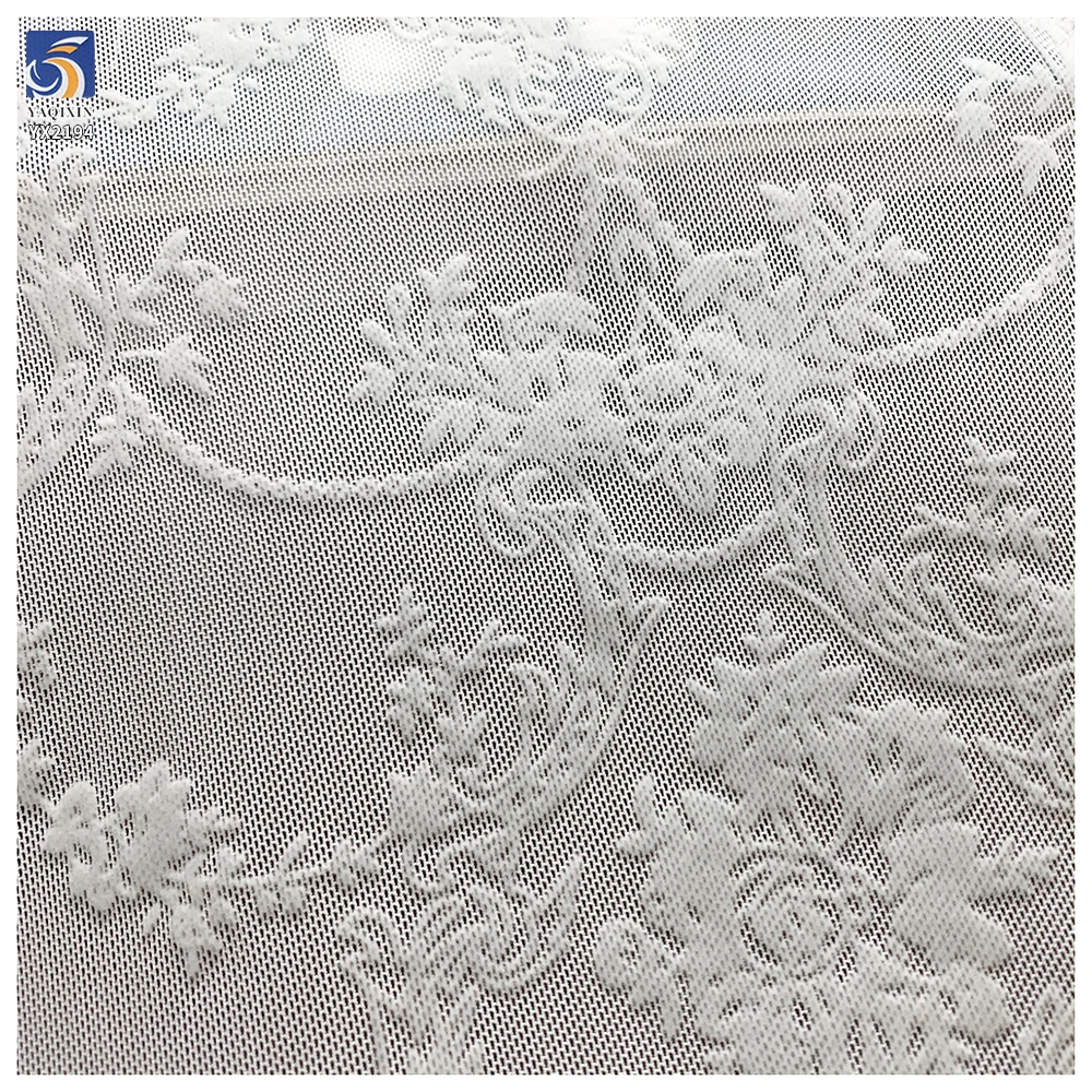 In Stock Polyester Spandex Flocked Floral Mesh Lace Fabric in Black 4 Way Stretch Power Mesh Net Fabric for Dress - 图片 4