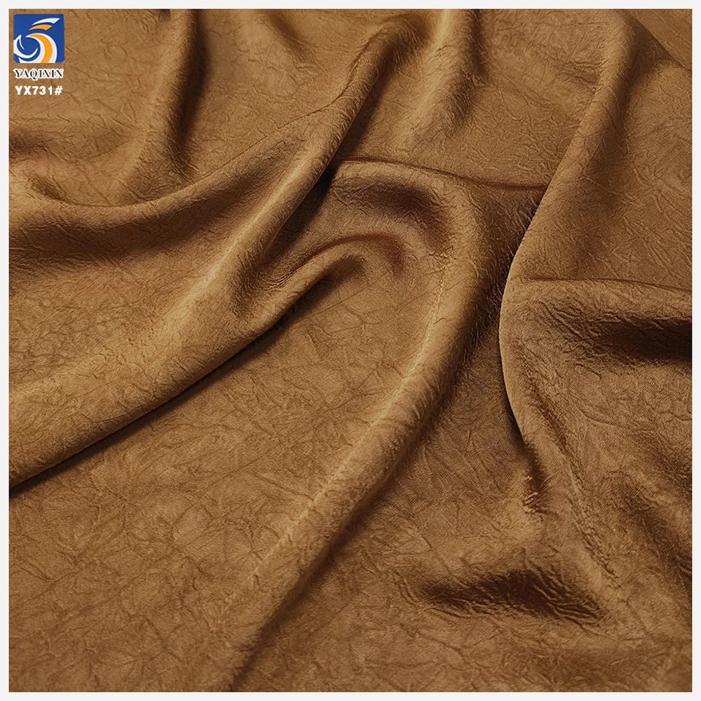 YX731 Imitation Acetate Double-Sided Mocha Mousse Color Satin Wrinkle Fabric 170gsm 100 Polyester Crepe Satin Fabric for Dress - 图片 3