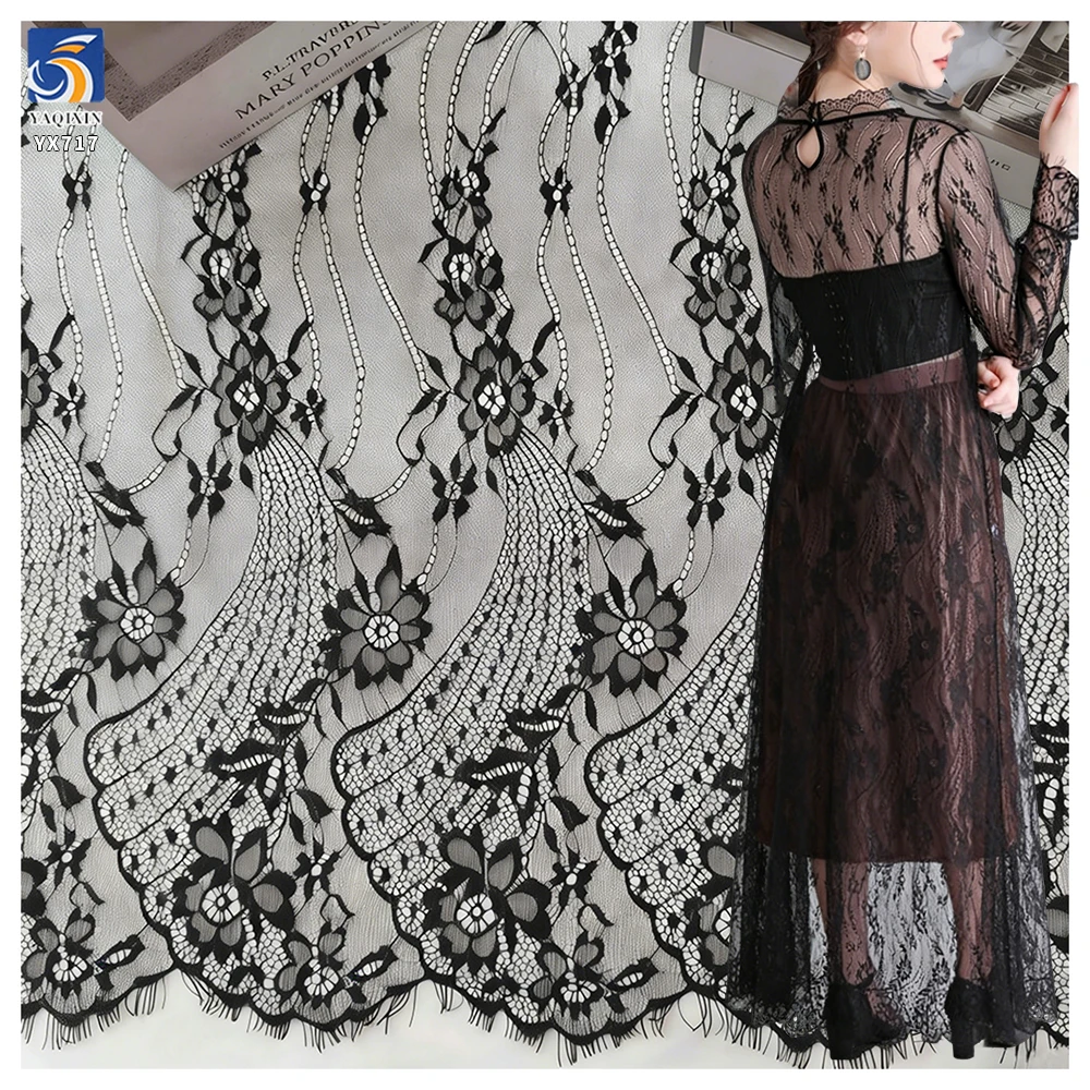 YX717 Cheap High Quality 150CM*300CM White 100% Polyester Eyelash Lace Fabric for Underwear Tablecloth Home Textile