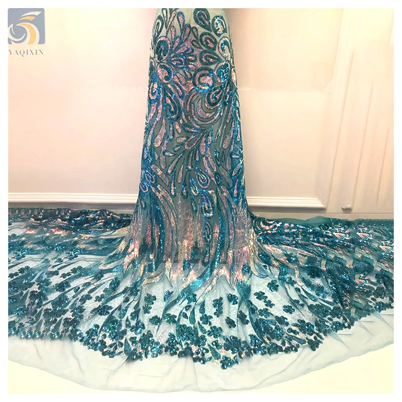 OEM Luxury 2024 African Nigerian Gold Lace Fabric with Big Large Gold Sequin Fabric Dress African Lace Embroidery Fabric - 图片 5