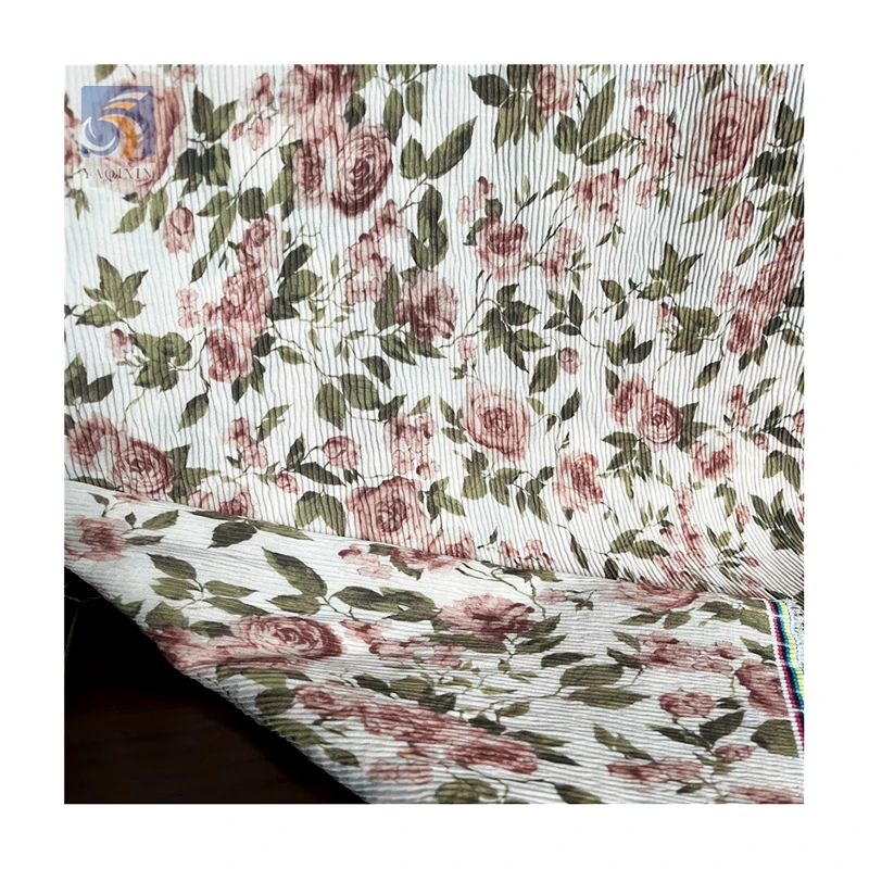 YX2723 Premium Custom Floral Patterns Digital Print Chiffon Fabric Draping Printed Pleated Chiffon Fabric - 图片 4