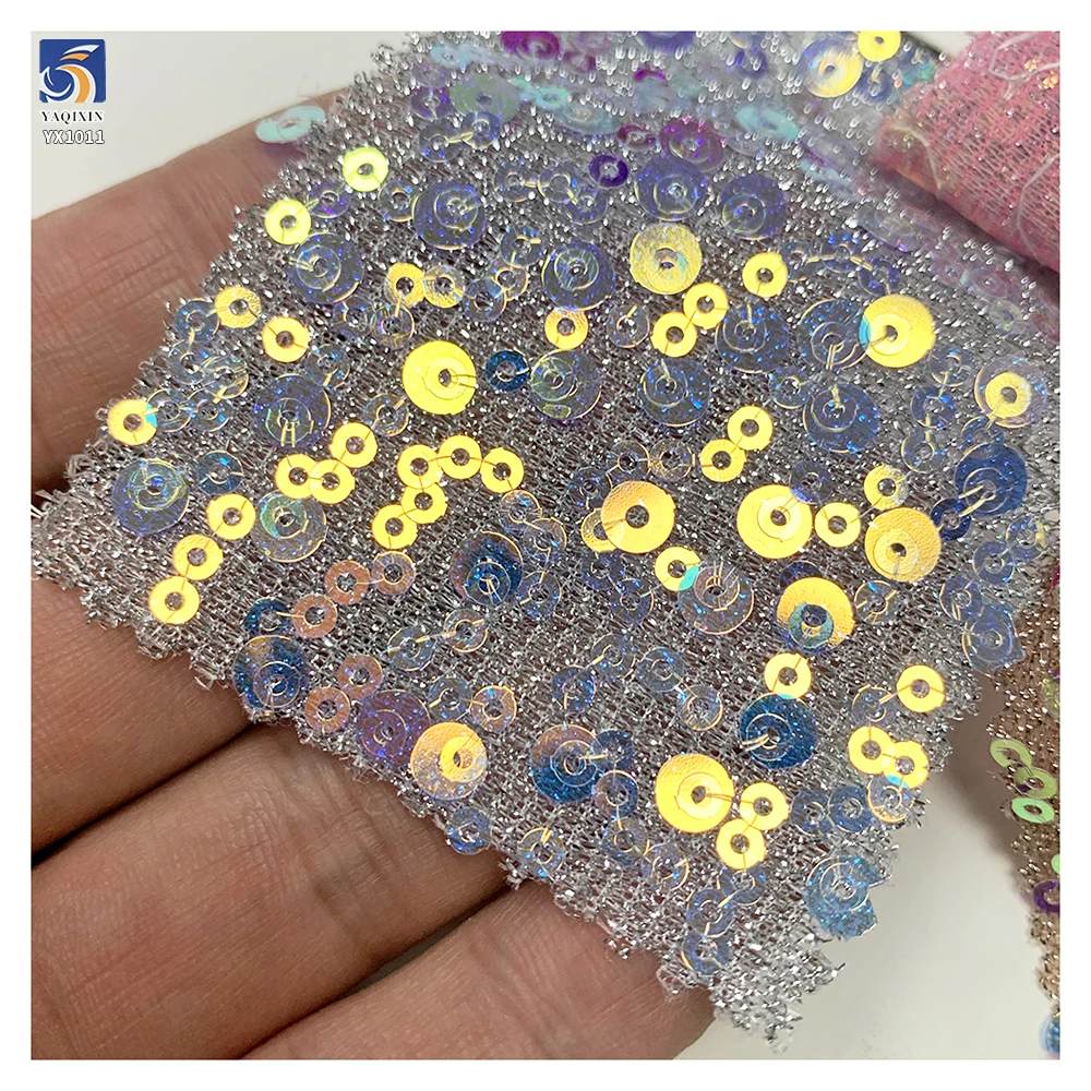 YX1011 150gsm Lightweight Lurex Shiny Sequins Mesh Net Fabrics Holographic Transparent Flash Sequin Fabrics Textiles - 图片 5