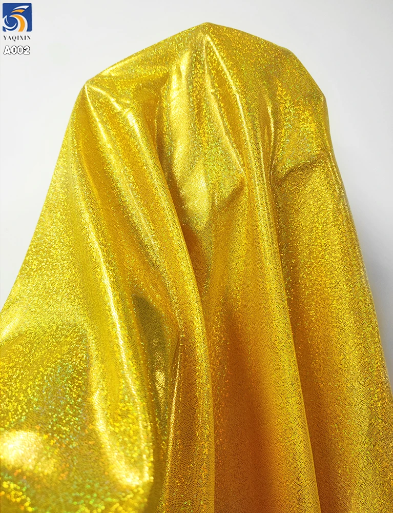 A002-1 Fashionable Fabrics Bikini Stage Costume Clothing Golden Green Lurex Laser Foil Glitter Shiny Knitted Fabrics - 图片 3