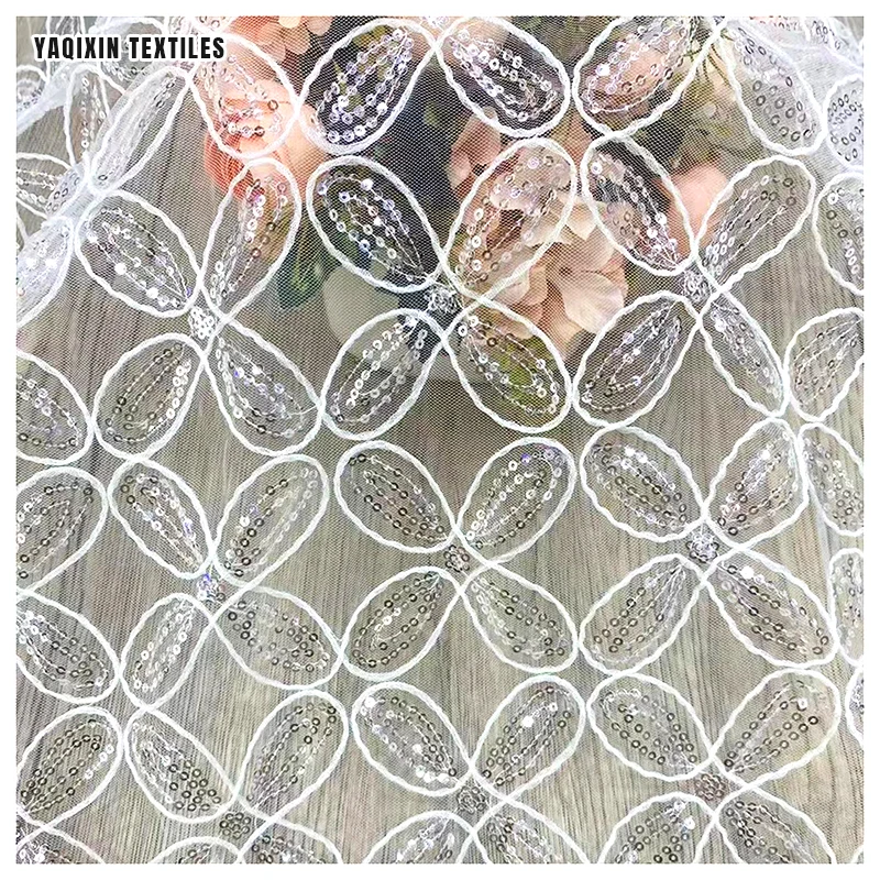 Wholesale White Sequin Embroidery Jacquard Mesh Lace Fabric Eco-Friendly Women's Fashion Blouses Dresses Weddings-Hot Sales - 图片 2