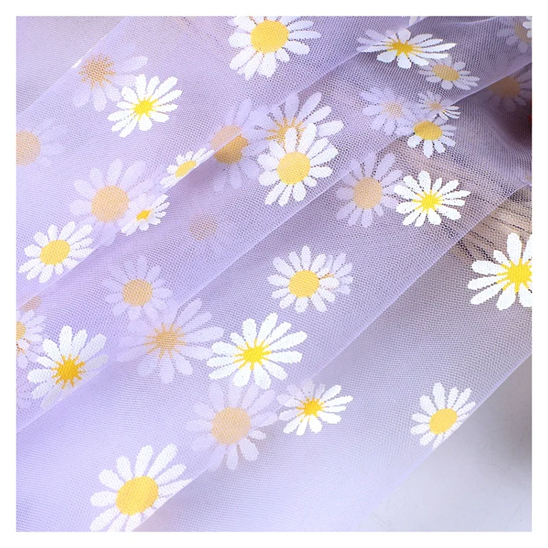 YX103 Daisy Fabric,Daisy Print Tulle Fabric,Soft Mesh Print Daisy Fabric for Doll Dress/Tutu Dress - 图片 5