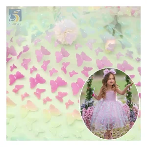 TDS003 Colorful Gradient 3D Butterfly Design Tulle Lace Fabric Baby Dress Fabric