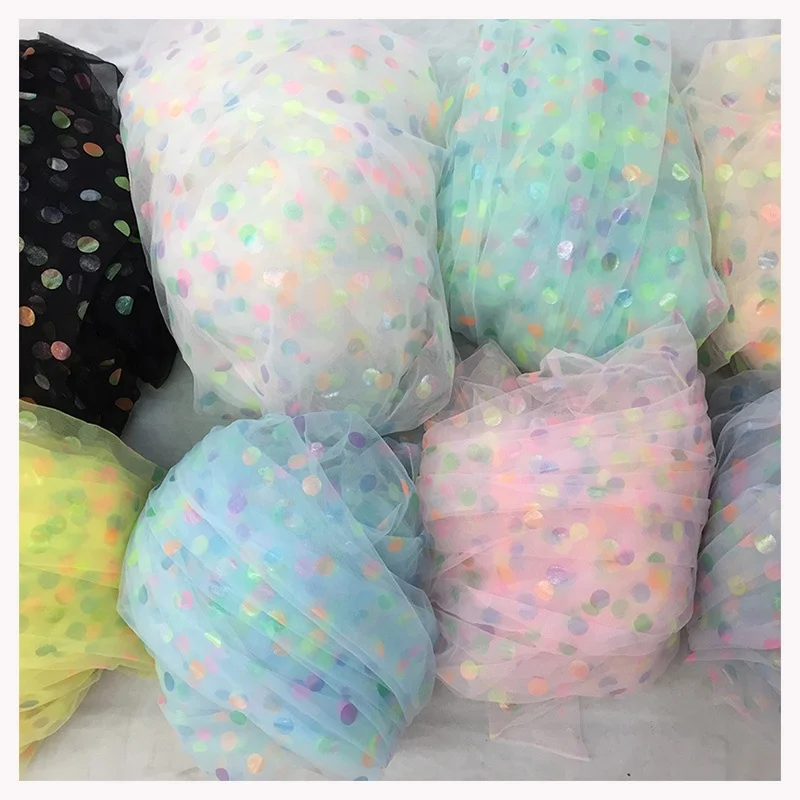 DX119 Cheap 100% Polyester Multicolor Big Dot Foil Stamping Tulle Fabric Net - 图片 6