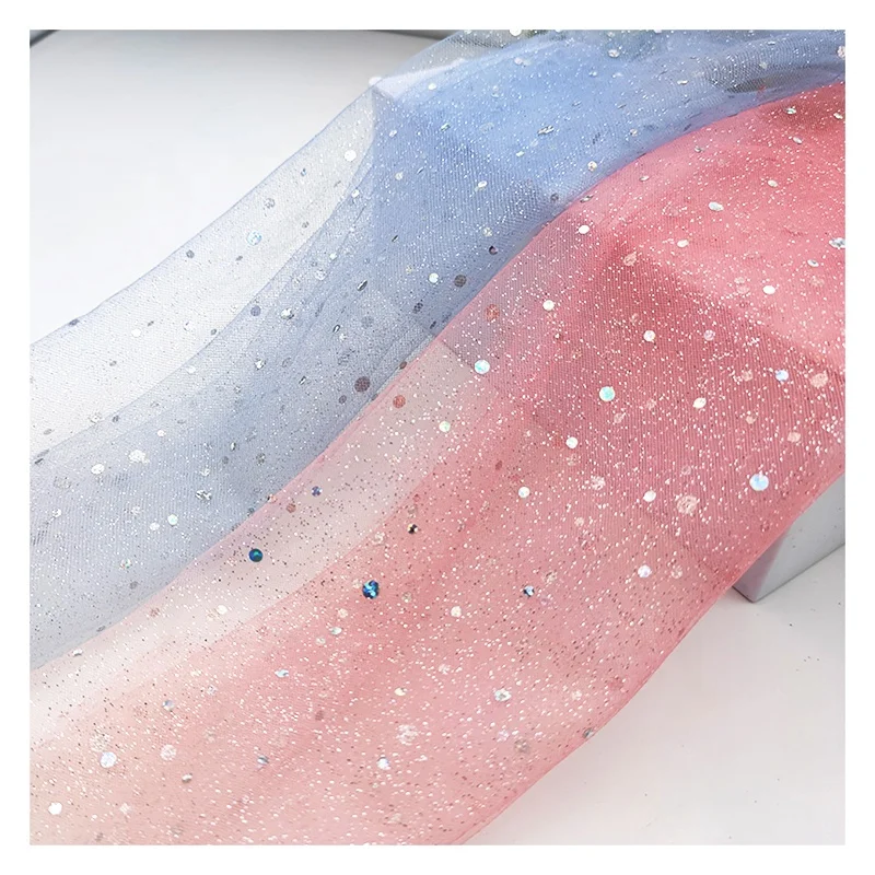 DX146 Low Moq Gradient Glitter Tulle With Diamond Net Sequin Ombre Tulle Mesh Fabric - 图片 3