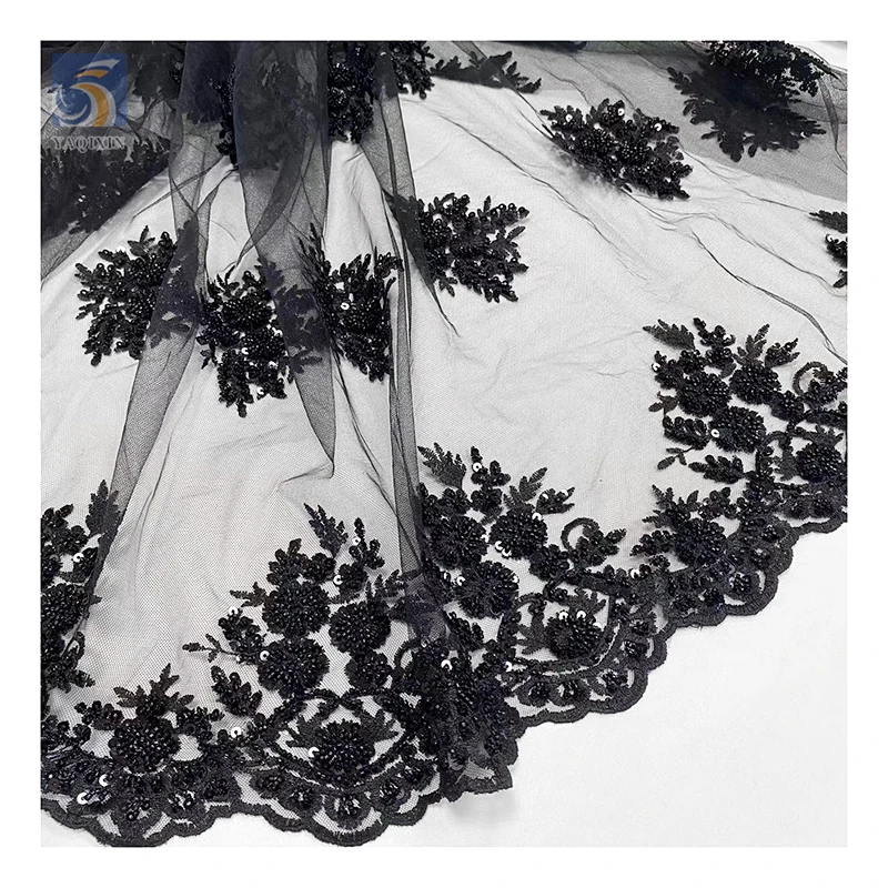 YX2582 OEM Mint Green African Laces Fabrics Sequins Beaded Embroidery Fabric for Women's Dresses and Weddings - 图片 5