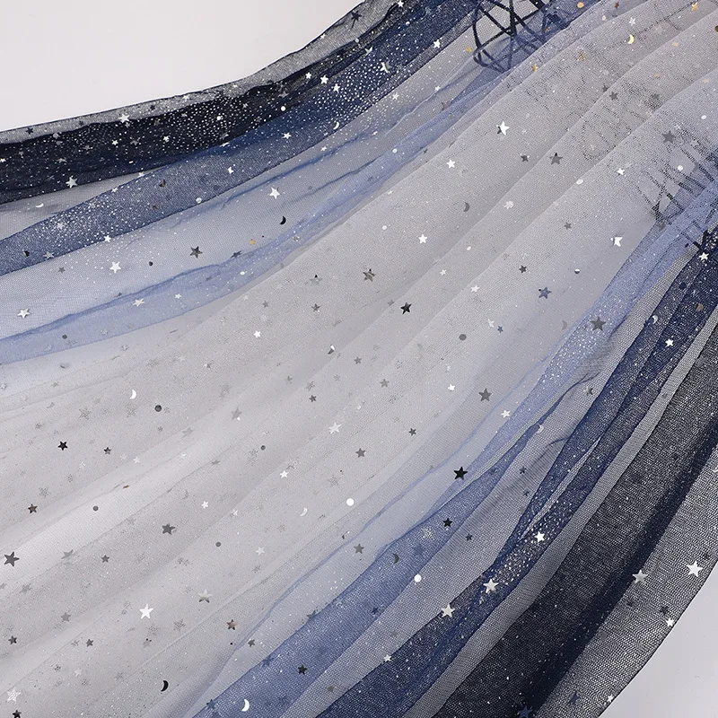 DX144 Sequin Gradient Tulle Metallic Silver Moon Star Glitter Lace Fabric Girl Dress Fabric Ombre Fabric - 图片 5