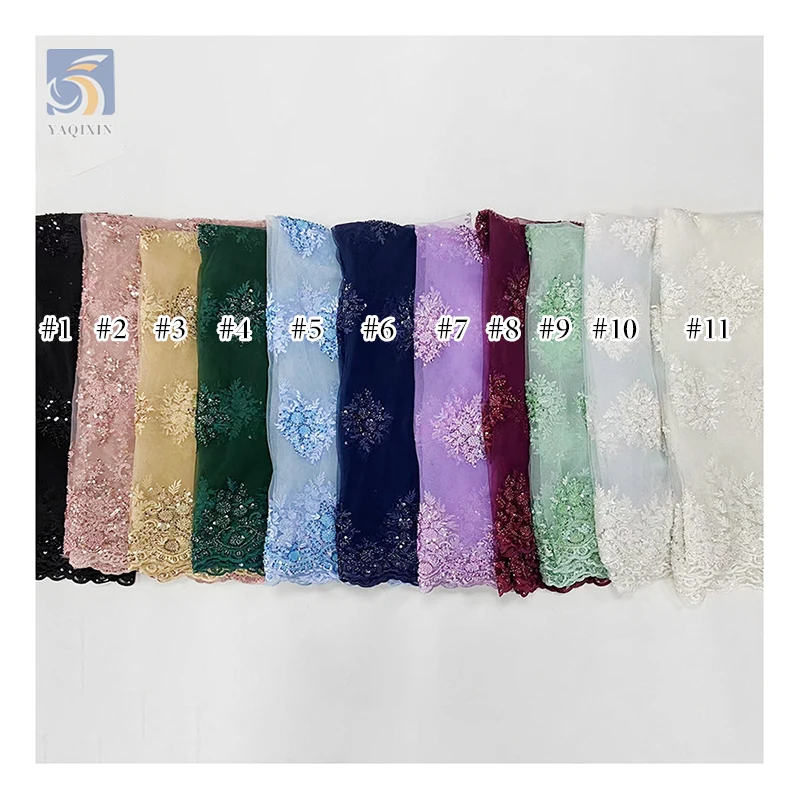 YX2582 OEM Mint Green African Laces Fabrics Sequins Beaded Embroidery Fabric for Women's Dresses and Weddings - 图片 6