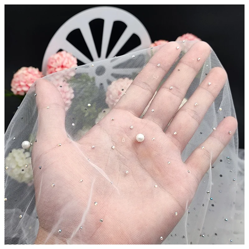 Luxurious Bead Wedding Tulle Mesh Lace Fabric with Pearl Diamond - 图片 5