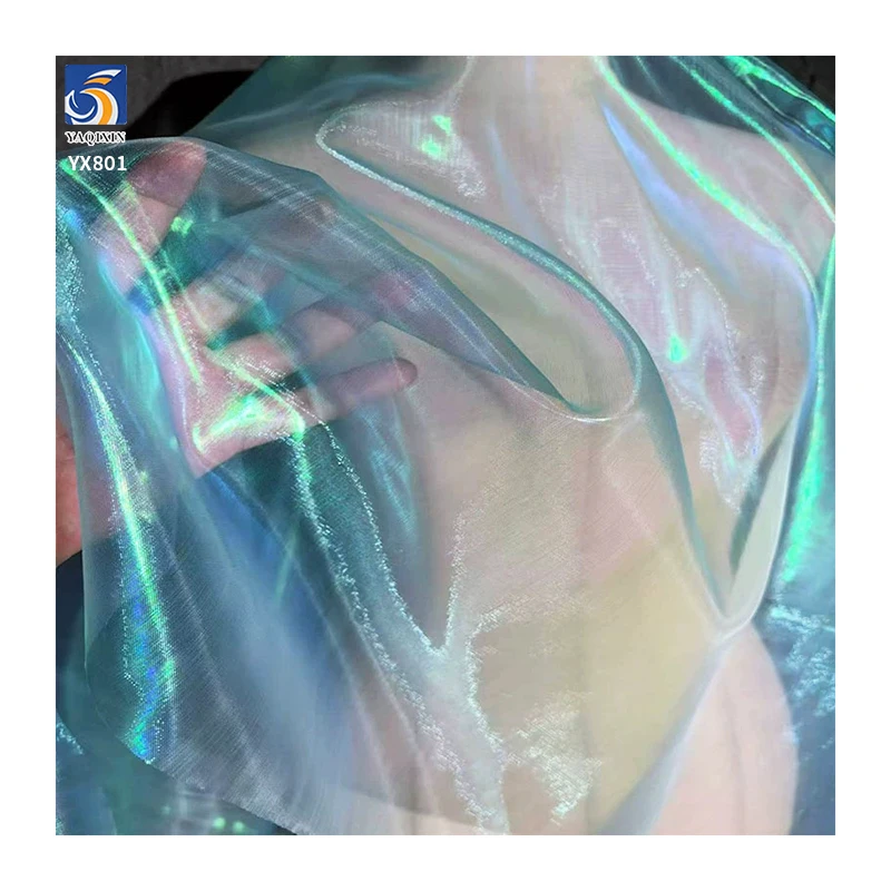 YX801 New Fashion Reflective 100% Polyester Woven Sheer Glossy Organza Fabric Dance Dresses Clothing Organza Fabric - 图片 4