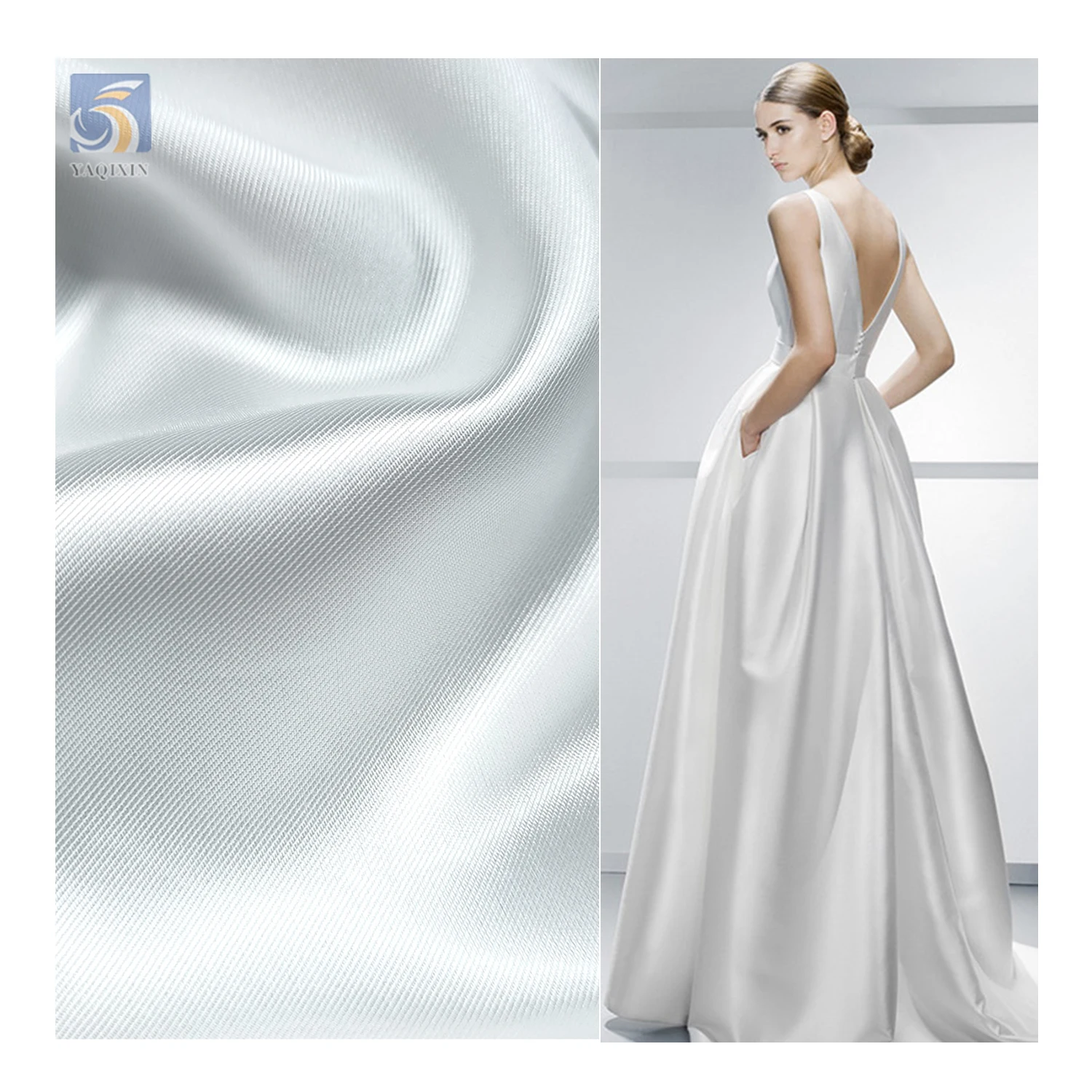 YX135# High Quality Thickened Wedding Satin Fabric 100D*300D White 100% Polyester Bridal Dress Satin Fabric
