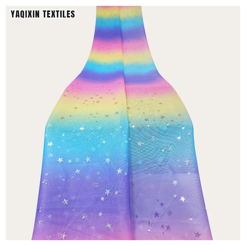 YX2175 Guangzhou Factory Online Sales Cheap Price Polyester Rainbow Color Print Dye Mesh Tulle Net Fabric by Yards Roll - 图片 5