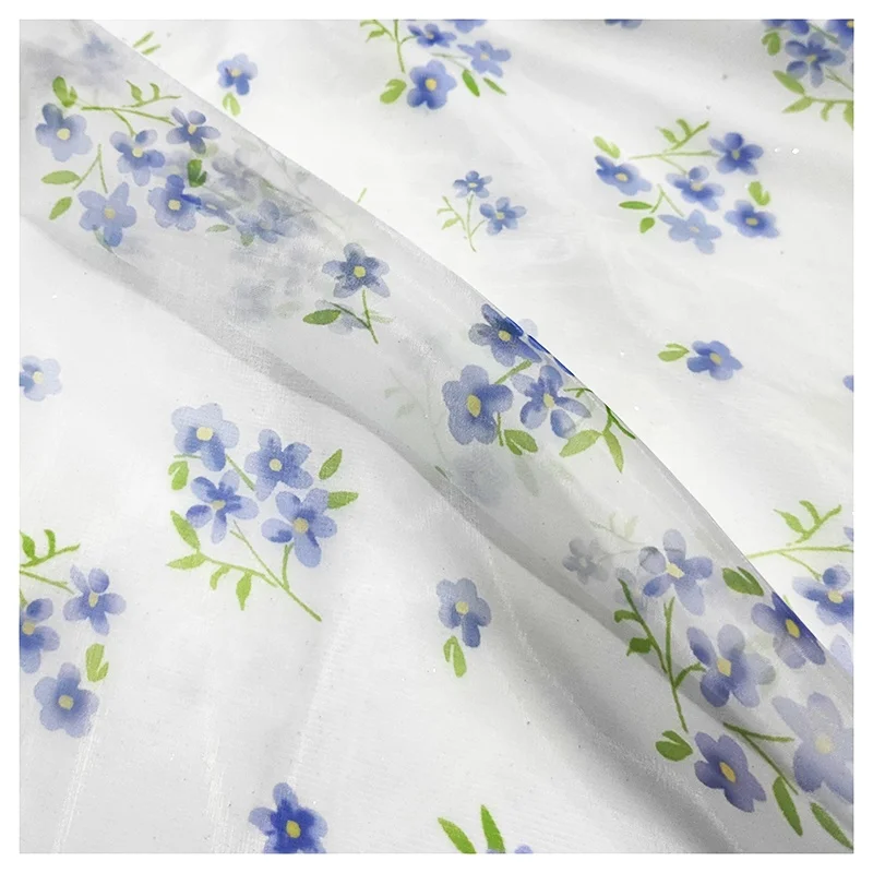 YX2038 Organza Digital Print Fashion Flower for Making Dress Silk Printed Lace Edged Organza Fabric - 图片 4