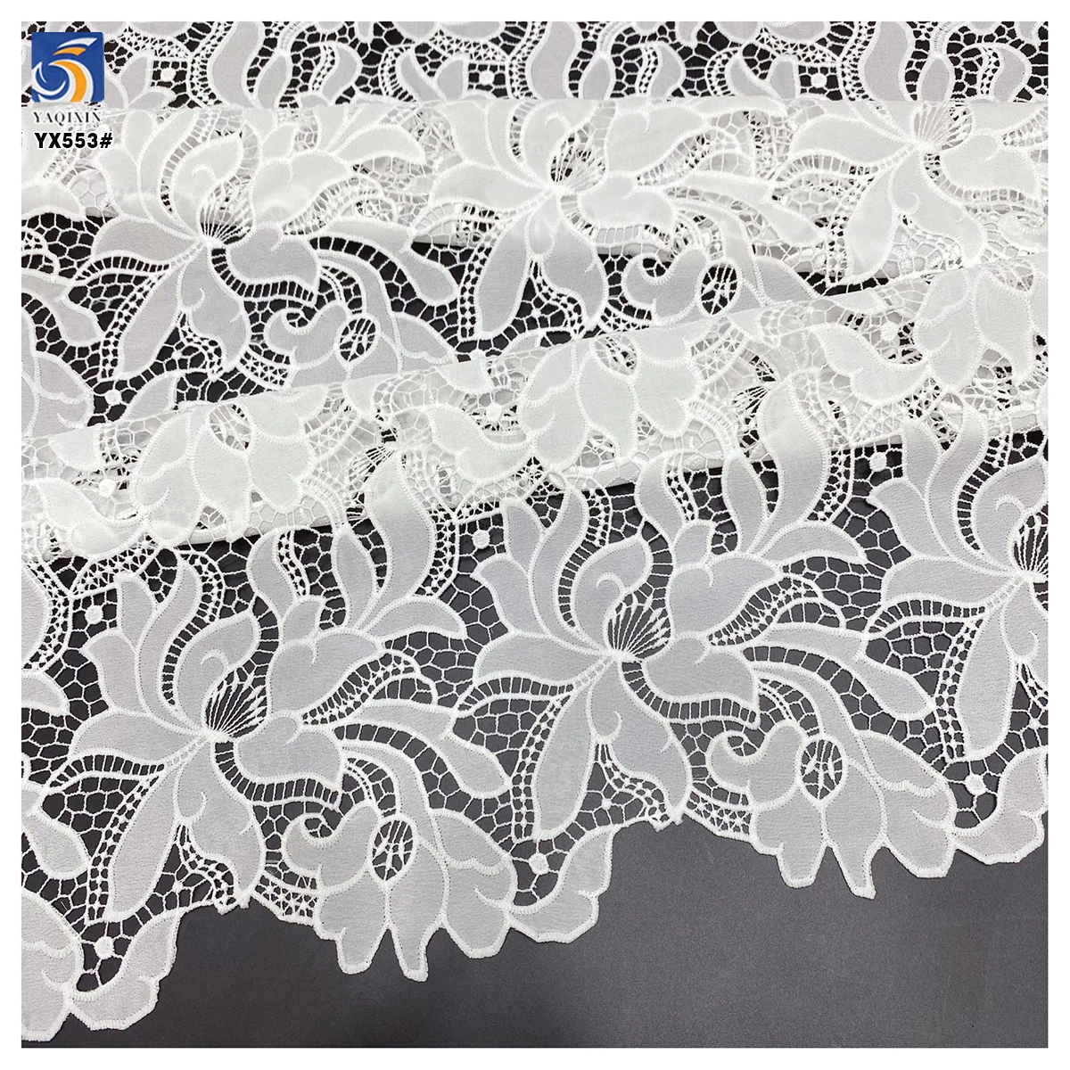 YX553 High Quality Width 130cm Milk Silk Net Lace Embroidered Fabric White 100 Polyester Laser Embroidery Fabric - 图片 5
