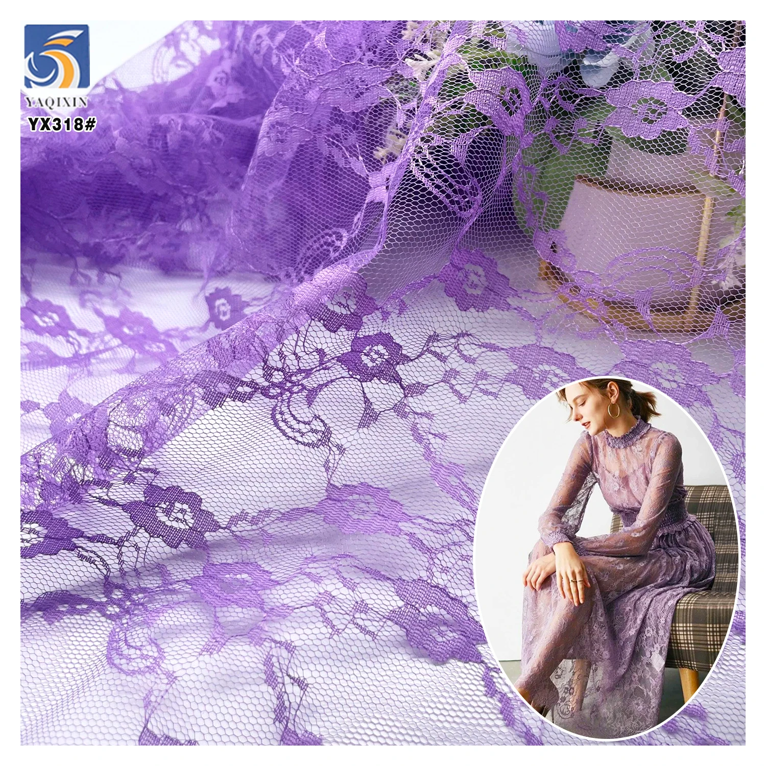 YX318 New Arrivals Lolita Children's Clothing Lace Fabric Non-Stretch Small Peony Pattern Chantilly Lace Fabric
