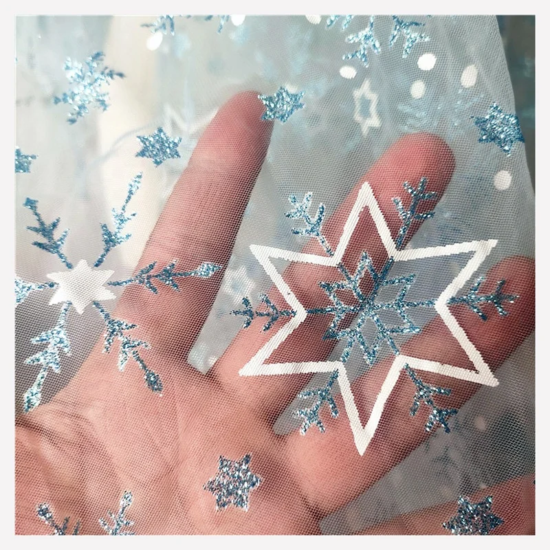 SG13 Winter Children's Glitter Snowflake Pattern Printed Mesh Tulle Fabric Suitable for Tutu - 图片 6