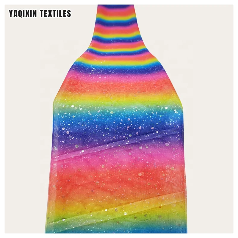 YX2178 Newest Lovely Style Baby Toddler Rainbow Tulle Lace Dress Clothing Material Fabric Glitter Knit Mesh Skirt Fabric - 图片 5