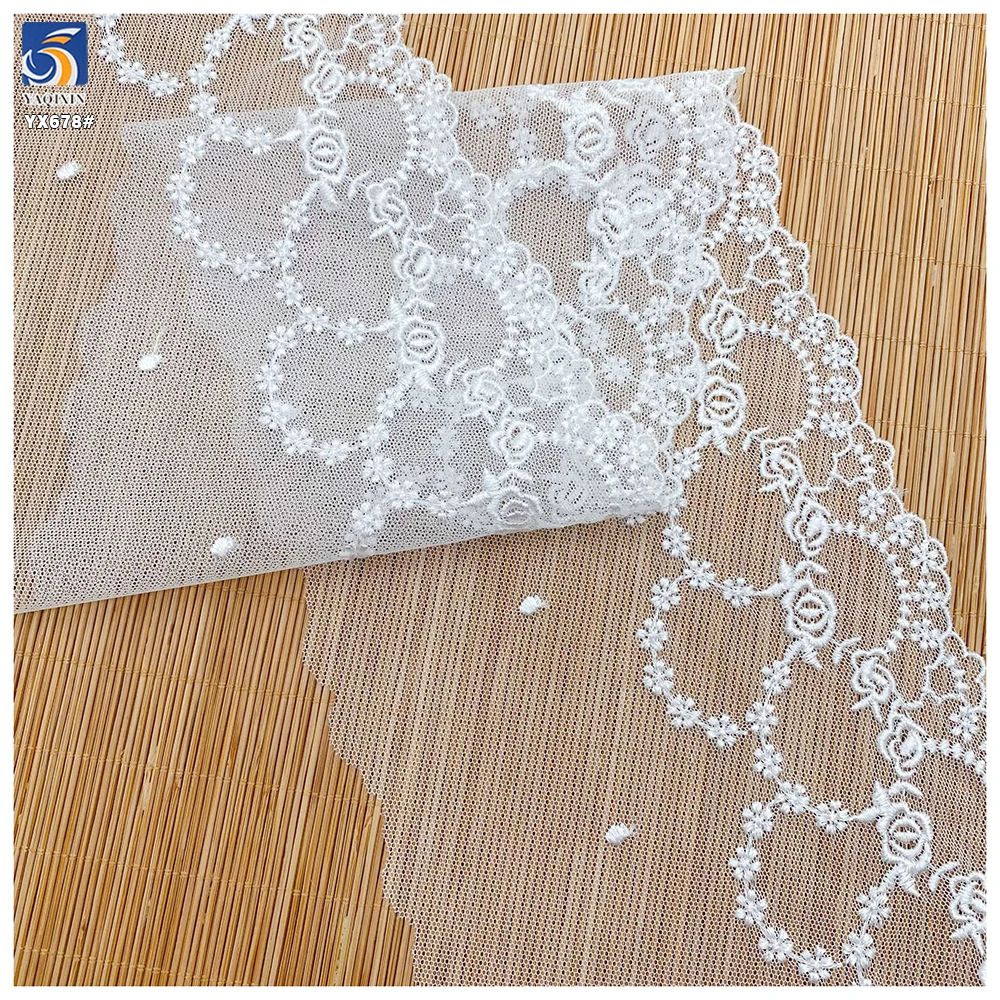 YX678 Factory Source Direct Wholesale Polyester Mesh Embroidery White Lace for Shoes Bags Fashionable Lace Trim Fabric - 图片 5