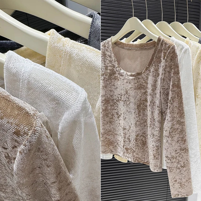 YX292 100gsm Wholesale Four Way Stretch Velvet Mesh Fabric for Women Shirt Fabric - 图片 5