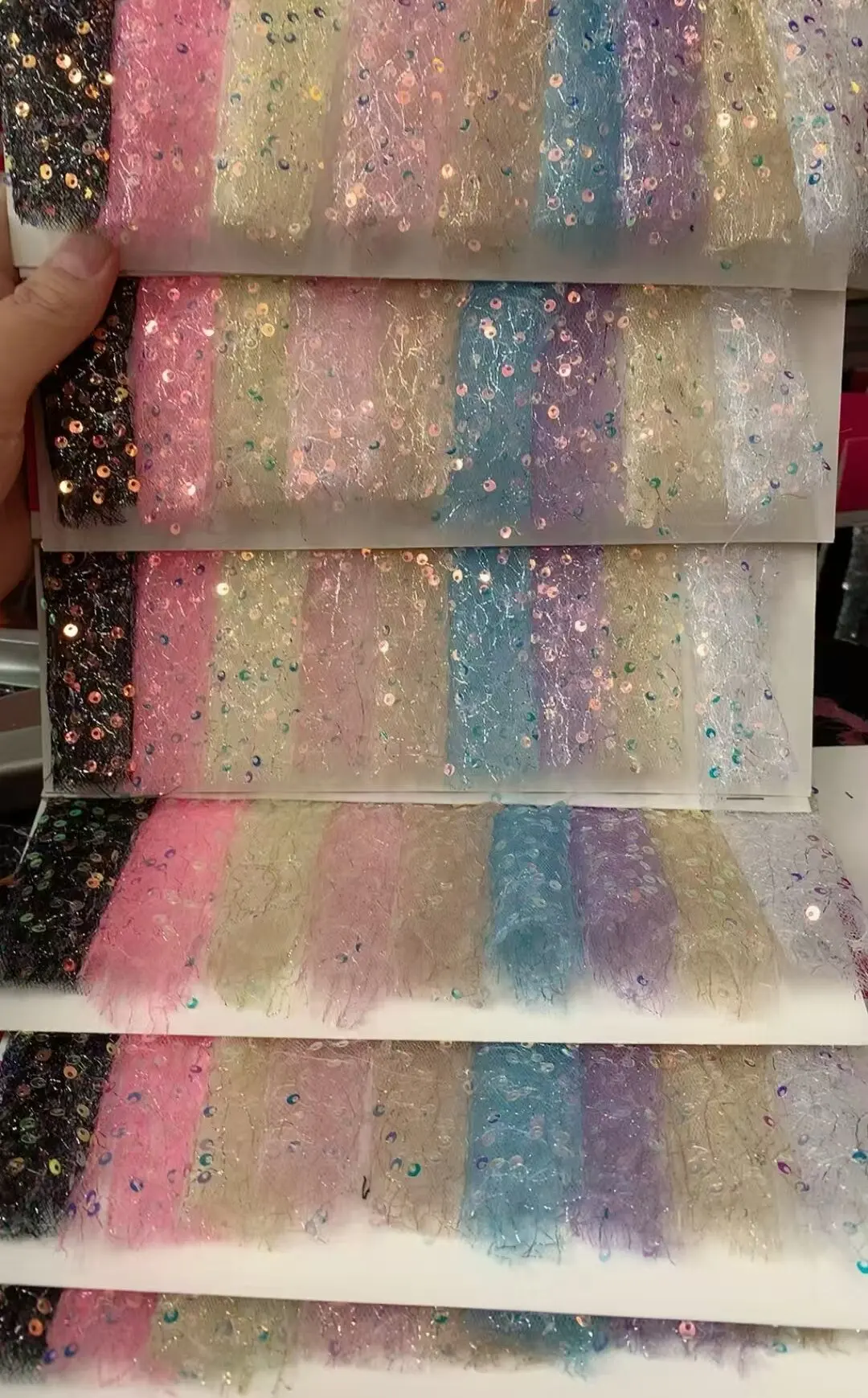YX825 American Lolita Double Layer Polyester Mesh Embroidery Sequins Fabric Shiny for Clothing for Girls - 图片 6
