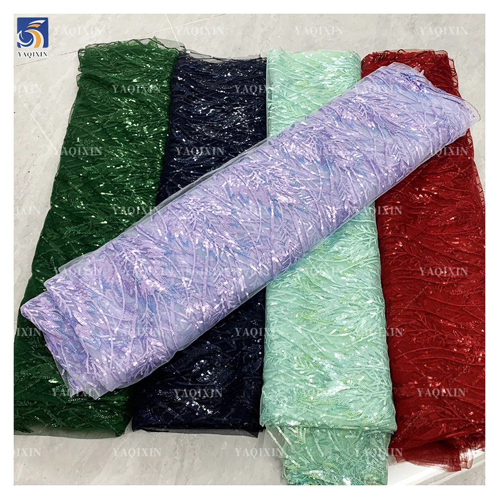 YX952 Liquid Flowing Rich Gold African Glitter Sequins Luxurious Lace Fabrics Sequined Latest Glitter Lace Fabrics Cheap - 图片 2