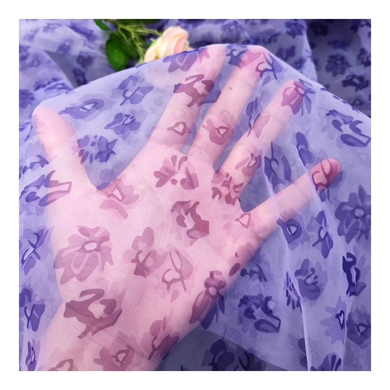 Purple and Pink Color Floral Digital Printed Organza Fabric Polyester Woven Floral Flower Fabric for Dress - 图片 6