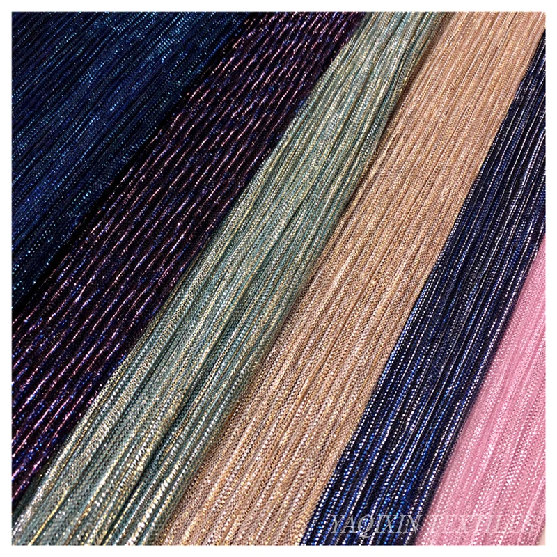 New Arrival 110gsm Moonlight Knit Fabric Stretch 0.3mm Crinkle Pleated Crepe Shiny Metallic Lurex Mesh Fabric for Lining - 图片 3