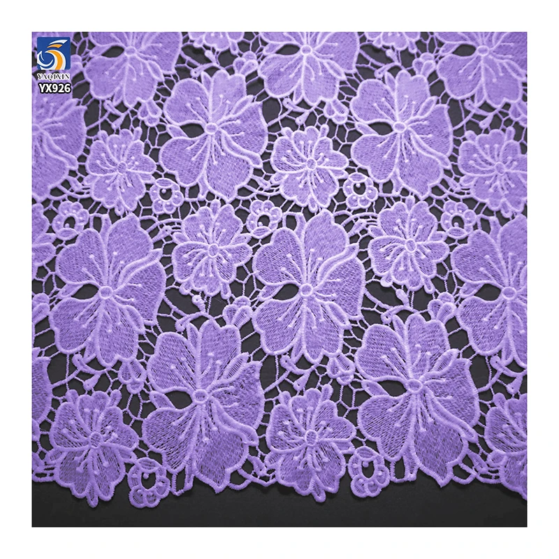 YX926 130gsm Purple Polyester Milk Silk Water-Soluble Embroidery Lace Fabric Flower Lace Fabrics for Woman Skirts