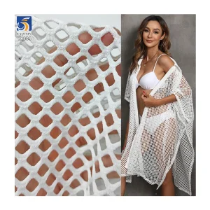 YX804-1 280gsm Wholesale Plain Nylon/Polyester Hollow Design Large Mesh Knitted Fabric for Summer Garments Beach Bikini