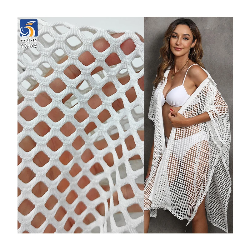 YX804-1 280gsm Wholesale Plain Nylon/Polyester Hollow Design Large Mesh Knitted Fabric for Summer Garments Beach Bikini
