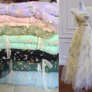 Wholesale Stock Multicolor Wedding Dress European Style Embroidery Mesh Fabric Stretch Soft Tulle Lace Fabric Women's Clothing