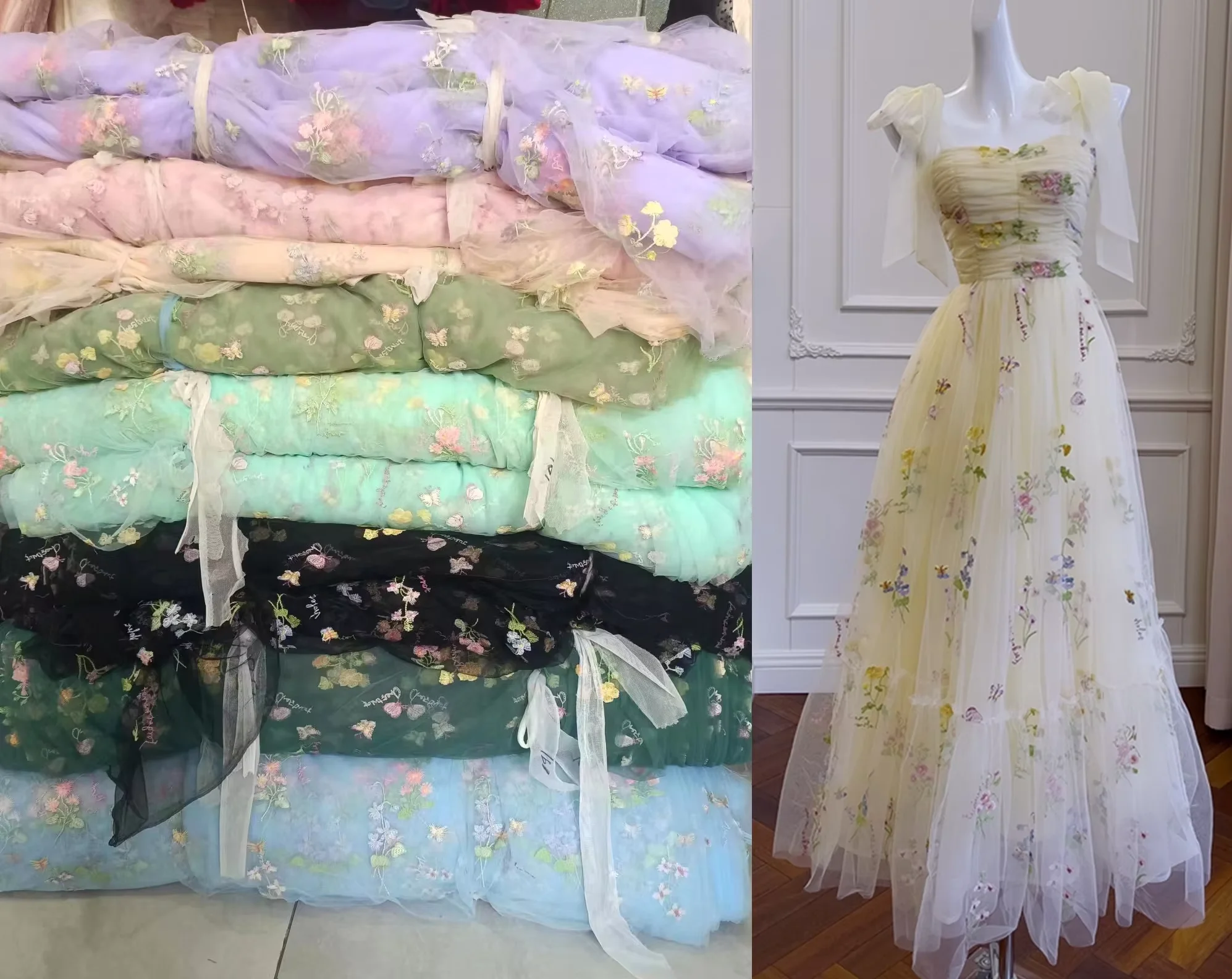 Wholesale Stock Multicolor Wedding Dress European Style Embroidery Mesh Fabric Stretch Soft Tulle Lace Fabric Women's Clothing