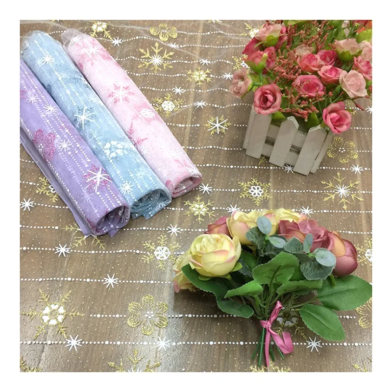 Sprinkle Gold Mesh Clothing Lace Fabric Snowflake Star Print Tulle Mesh Fabric for Christmas DIY Doll Clothing Dress - 图片 3