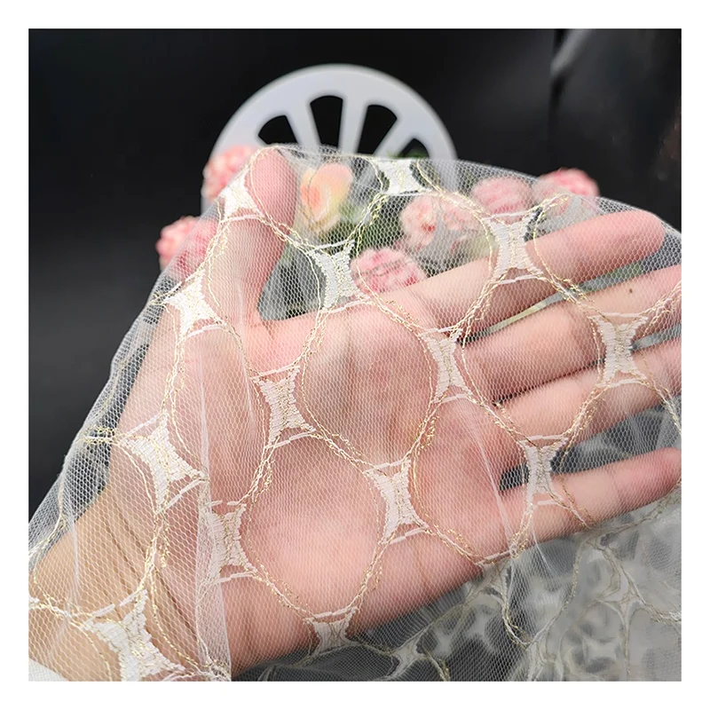 Luxury Elegance Gold-Edged Jacquard Bridal Wedding Dress Tulle Mesh Fabric - 图片 6