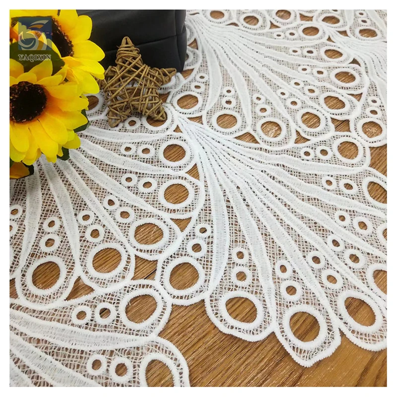 YX2439-1 White Embroidery Water Soluble Lace Fabric African Guipure Lace Fabric for Wedding Dress - 图片 5
