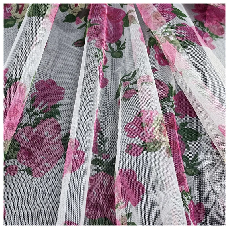YaQiXin Original Design Chinese Style Textile 100% Polyester Digital Print Fabric Floral Mesh Tulle Fabric for Clothing - 图片 6