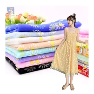YX103-2 Beautiful Sunflower Polyester Knit Print Mesh Tulle Fabric Daisy Print Net Tulle Fabric for Clothing
