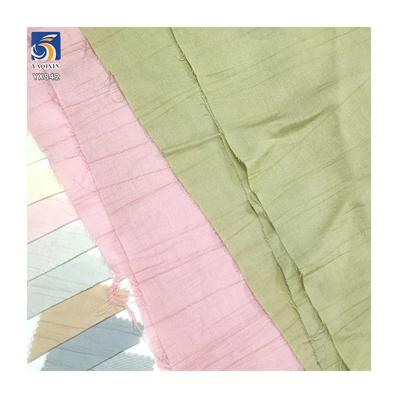 YX842 Silky Soft 100gsm Lightweight Pink Crinkled Chiffon Fabric 80 Cotton 20 Nylon Rayon Crepe Shirt Skirt Fabric - 图片 6