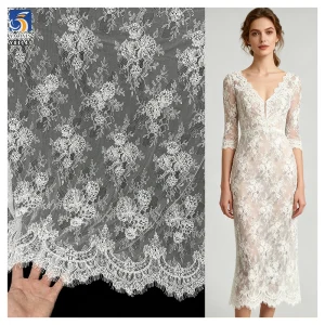 YX1143 300*150CM High Quality Embroidered Silver Pearl Sequins Plywood Eyelash French Lace Fabric for Bride's 15 Yards Wedding