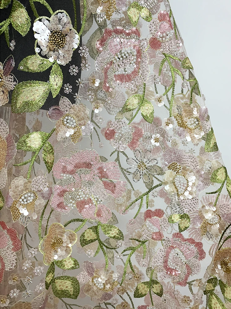 YX1150 Expensive Style Colorful Florals Beads Embroidery Tulle Fabric With Sequins Tulle Fashion Dress Fabrics for Women - 图片 5