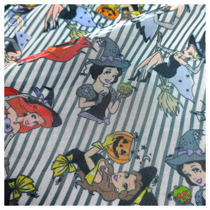 YX2342 Customized Snow White and Witch Pattern Digital Printed Fabric Tulle Halloween Cartoon Mesh Printing Polyester Fabric - 图片 3