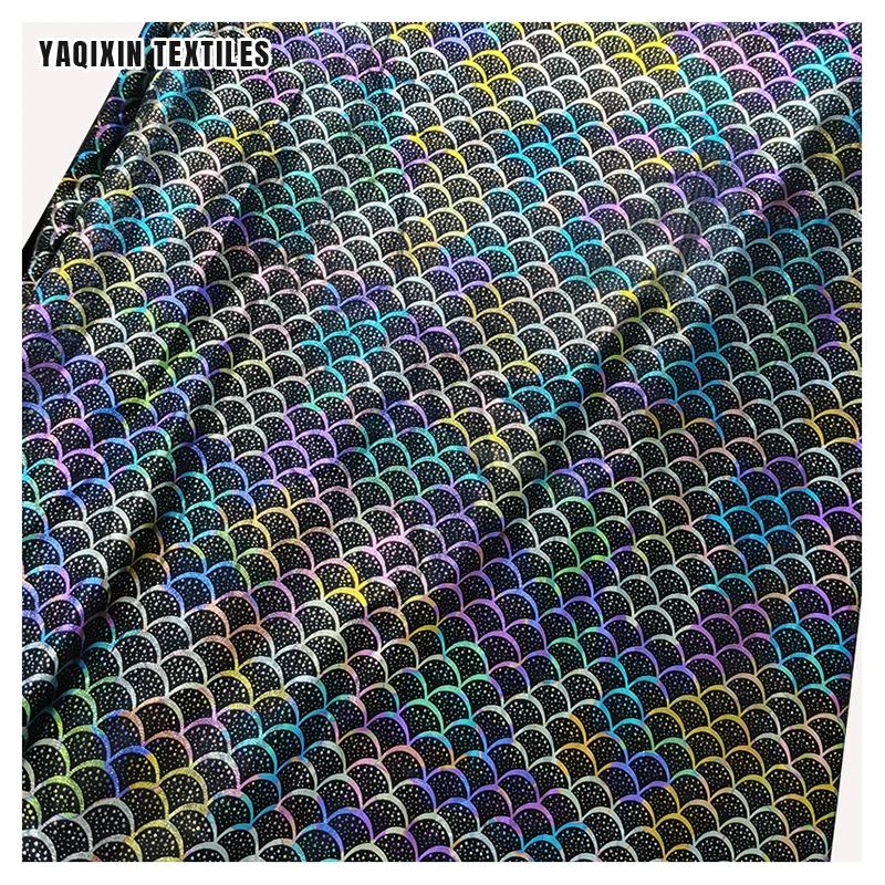 New Material Design Polyester Fish Scale Foil Printed Flash Glitter Tulle Mesh Fabric Colorful Uv Light Luminous Fabric - 图片 5