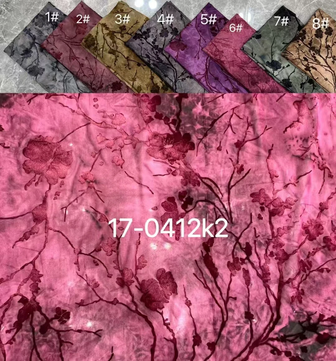 YX635 Wholesale Prices Pink Rose Flowers Flocked Spandex Stretch Fabric Knit for Chinese Catwalk Dress - 图片 4