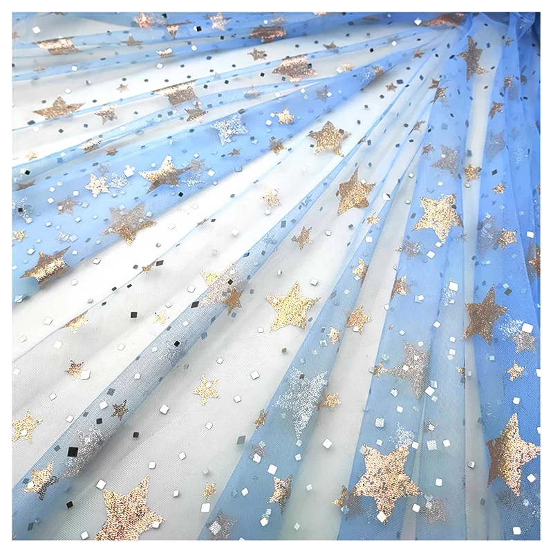 Guangzhou Tulle Textile Factory Custom Glitter Stars Square Sequined Mesh Tulle Fabric for Home Textile - 图片 3