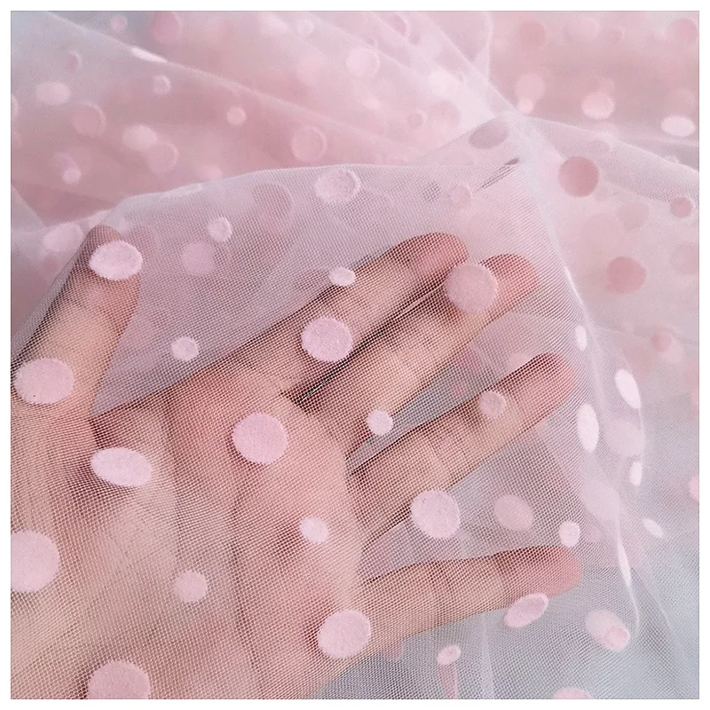 Brown Soft Swiss Dot Flocking Mesh Tulle Fabric Fashion Clothing Dress Fabric for Women - 图片 5