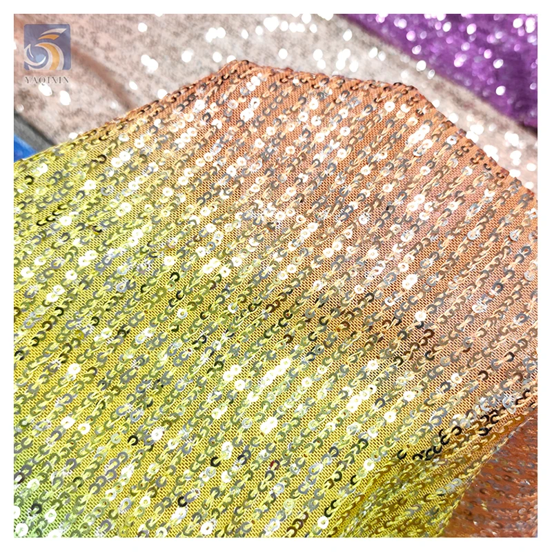 Latest 2024 Digital Print Rainbow Gradient Ombre Sequin Fabric Mesh Stripe Embroidery Glitter Sequin Fabric - 图片 2